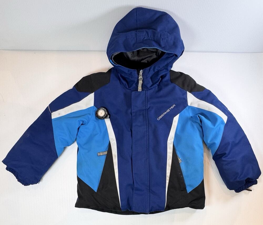 Obermeyer Raptor Boys Size 5 Ski Jacket Blue Winter Snow Coat I-Grow Hood Vtg